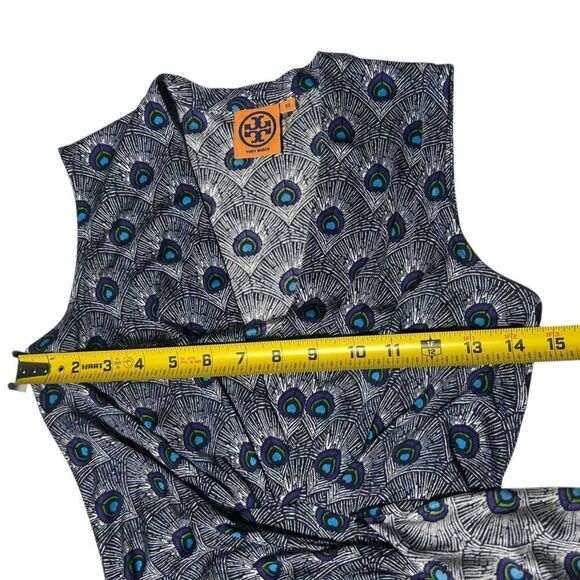 Tory Burch 100% Silk Sleeveless Knee Length Wrap Dress Vneck Peacock feather - Picture 13 of 13